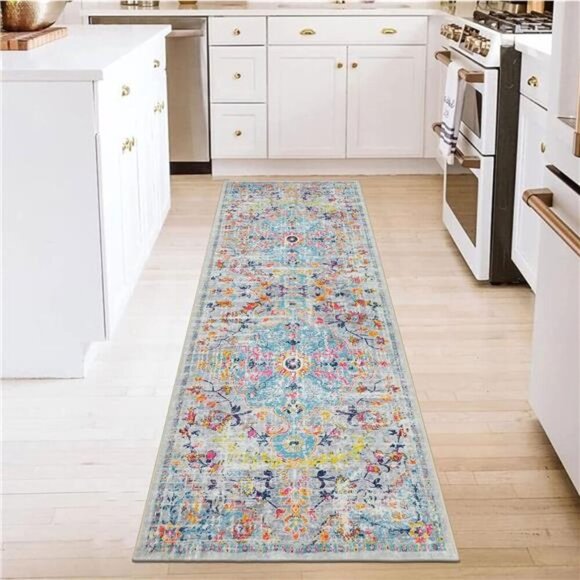 Vintage Runner Rug 2x6, Farmhouse Distressed Area Rug, Washable , Non Slip Floor - Picture 5 of 7